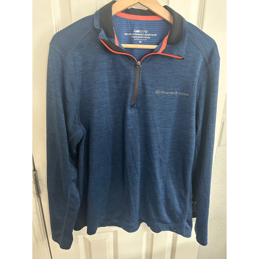 Vineyard Vines Mens On-The-Go Sankaty Quarter Zip Blue Pullover Size M 1K002631‎
